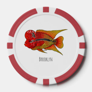 Flowerhorn cichlid fish cartoon illustration pokerchips