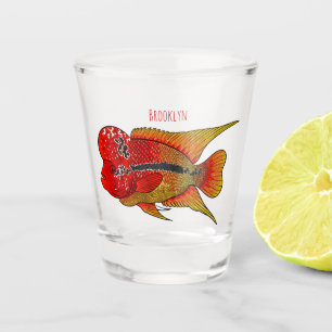 Flowerhorn cichlid fish cartoon illustration schnapsglas