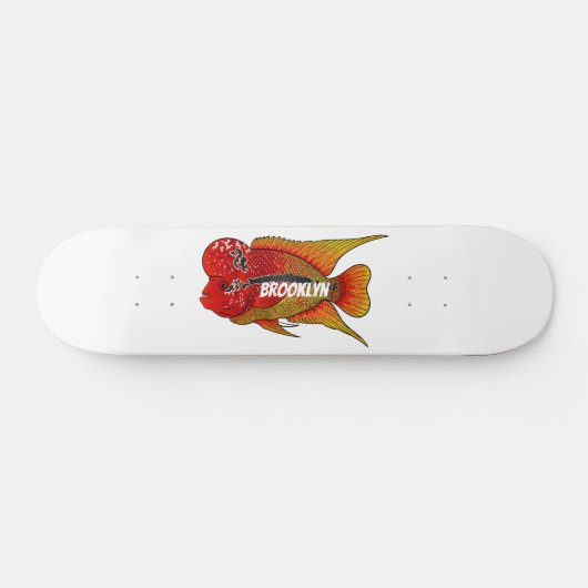 Flowerhorn cichlid fish cartoon illustration skateboard (Horizontal)
