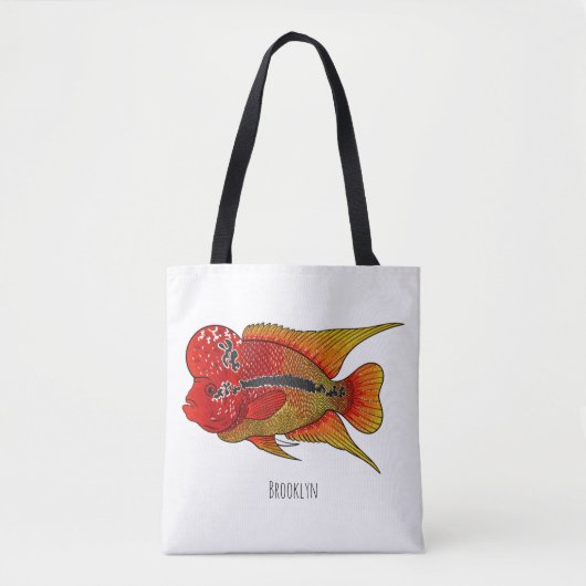 Flowerhorn cichlid fish cartoon illustration tasche (Vorderseite)