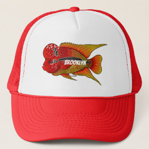 Flowerhorn cichlid fish cartoon illustration truckerkappe