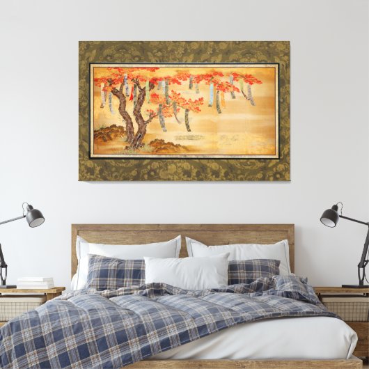 Flowering Cherry and Autumn Maples with Poem Slips Leinwanddruck (Insitu (Schlafzimmer))
