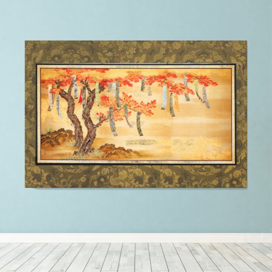 Flowering Cherry and Autumn Maples with Poem Slips Leinwanddruck (Insitu (Holzboden))