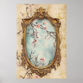 flowering Japanese peach branches and antique text Poster (Vorne)