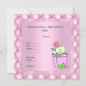 FLOWERPOT PINK BABY SHOWER INVITATION Diamant neu Einladung (Rückseite)