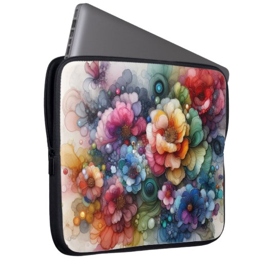 Flowers Alcohol Ink Laptopschutzhülle (Vorne Rechts)