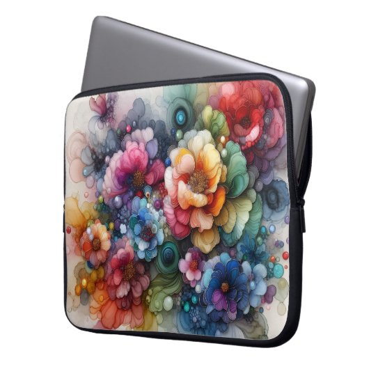 Flowers Alcohol Ink Laptopschutzhülle (Vorderseite Links)