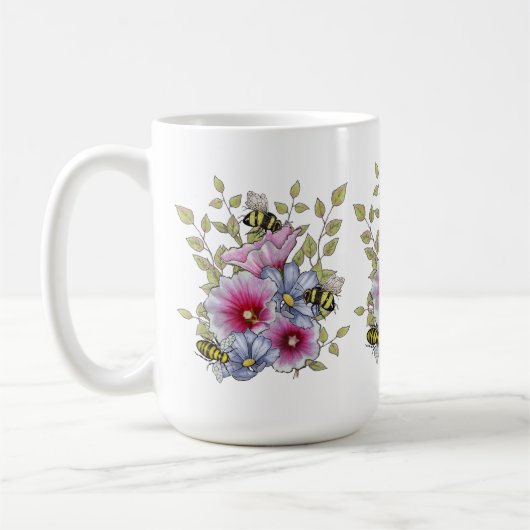 Flowers and Bees, Freehand Botanical Art Kaffeetasse (Links)