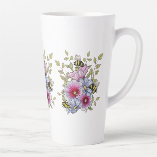 Flowers and Bees, Freehand Botanical Art Milchtasse (Rechts)