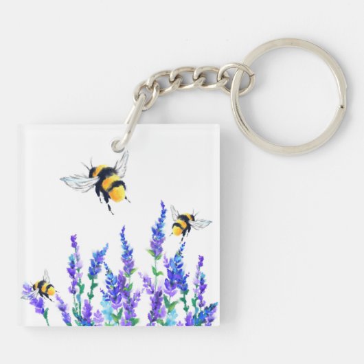 Flowers and Bees Keychain Spring Schlüsselanhänger (Rückseite)