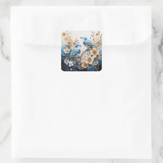 Flowers and Birds Quadratischer Aufkleber (Tasche)