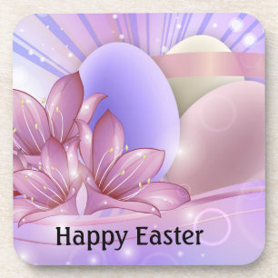 Flowers and eggs on a colorful pastel background getränkeuntersetzer