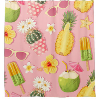 Flowers and exotic fruits vintage seamless pattern duschvorhang