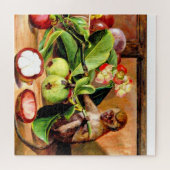 Flowers and fruit of Mangosteen; Singapore Monkey Puzzle (Horizontal)