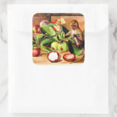 Flowers and fruit of Mangosteen; Singapore Monkey Quadratischer Aufkleber (Tasche)