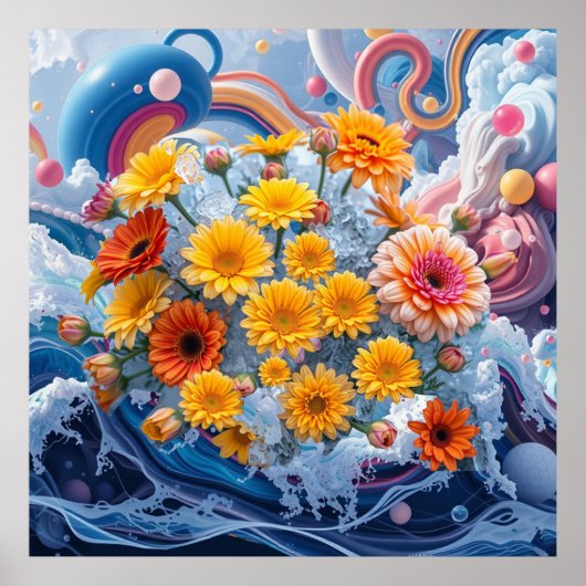 Flowers and Ocean Waves Poster (Vorne)