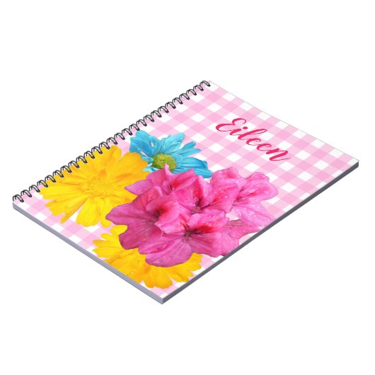 Flowers and Pink Gingham Notizblock (Linke Seite)