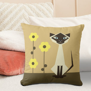 Flowers and Siamese Cat Throw Pillow Kissen