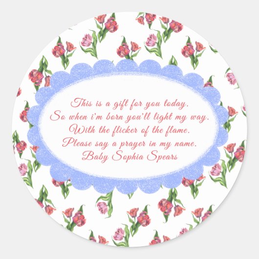 Flowers baby shower - Prayer candle label Runder Aufkleber (Vorderseite)