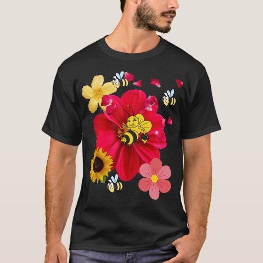 Flowers Bee Funny Retro style Novelty Nature T-Shirt (Vorderseite)