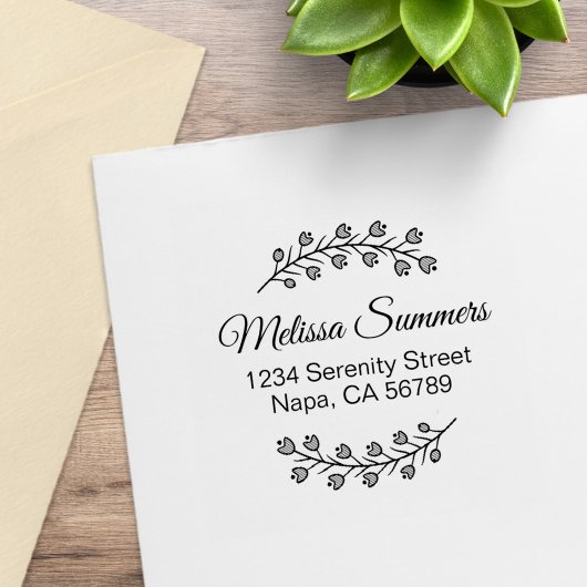Flowers Botanical Wreath Shaded Address Gummistempel