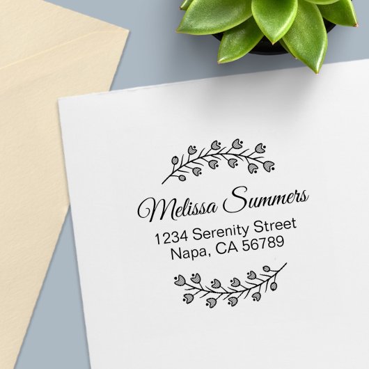 Flowers Botanical Wreath Shaded Address Permastempel