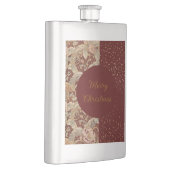 Flowers,Burgundi Red Gold Glitter, Merry Christmas Flachmann (Rechts)