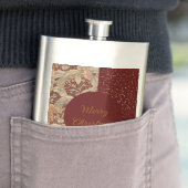 Flowers,Burgundi Red Gold Glitter, Merry Christmas Flachmann (Beispiel)