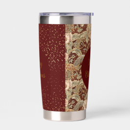 Flowers,Burgundi Red Gold Glitter, Merry Christmas Thermobecher