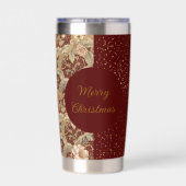 Flowers,Burgundi Red Gold Glitter, Merry Christmas Thermobecher (Rückseite)