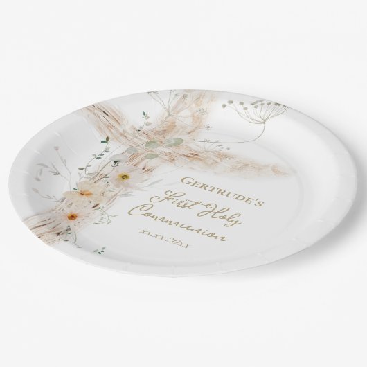  flowers cross First Holy Communion Pappteller (Schrägansicht)