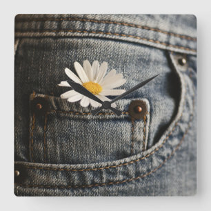 Flowers Daisy in Jeans Pocket Quadratische Wanduhr