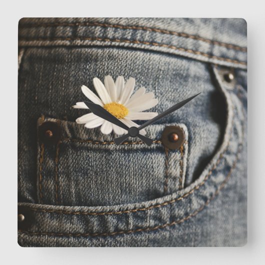 Flowers | Daisy in Jeans Pocket Quadratische Wanduhr (Vorderseite)