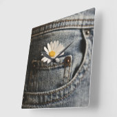 Flowers | Daisy in Jeans Pocket Quadratische Wanduhr (Winkel)