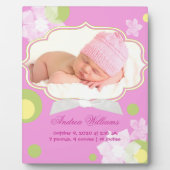 Flowers & Dots New Baby Girl Birth Foto Numbers Fotoplatte (Vorderseite)