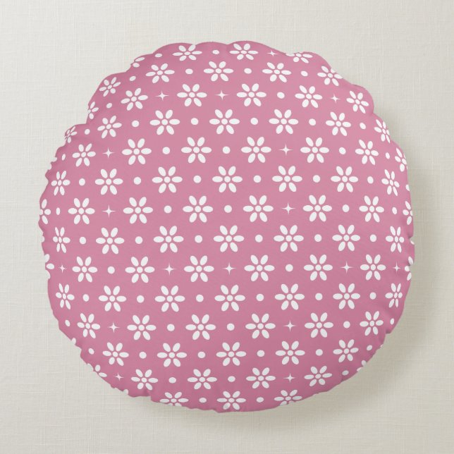 Flowers, Dots & Sparkles-Magenta Rundes Kissen (Vorderseite)