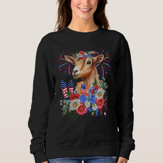 Flowers Goat Floral 4th Of July Fireworks  Kids Sweatshirt (Vorderseite)
