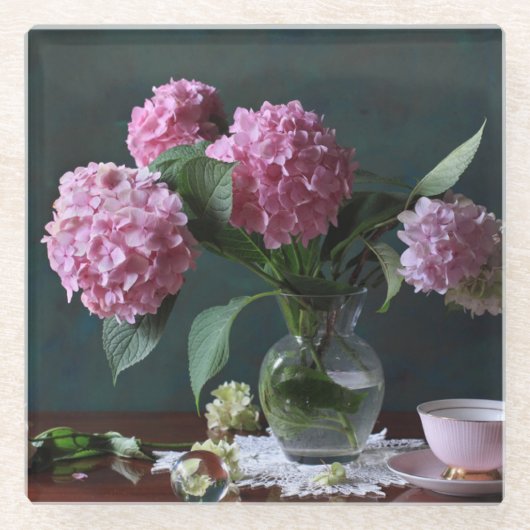 Flowers | Hydrangeas in Vase Glasuntersetzer (Vorderseite)