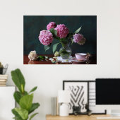 Flowers Hydrangeas in Vase Poster (Heimbüro)