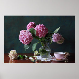 Flowers Hydrangeas in Vase Poster