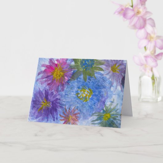 Flowers in Blue Lavender Pink Blank Greeting Card Karte (Orchidee)