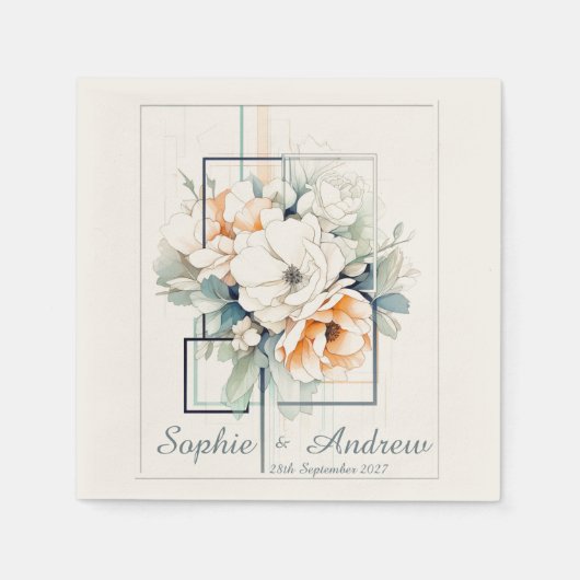 Flowers in Cube-Frame:Personalized Wedding Napkins Serviette (Vorderseite)