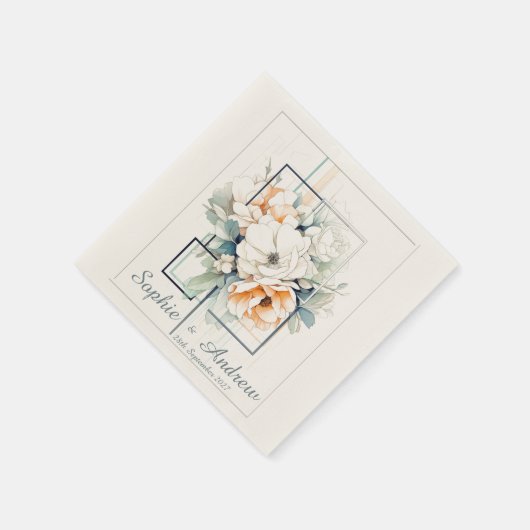Flowers in Cube-Frame:Personalized Wedding Napkins Serviette (Ecke)