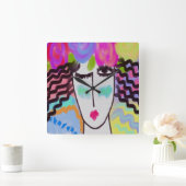 Flowers in Her Hair Abstract Art Square Wall Clock Quadratische Wanduhr (Zuhause)