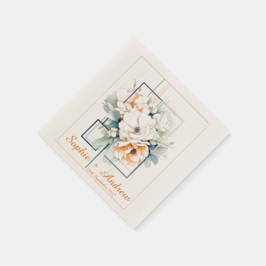 Flowers in orange Cube-Frame: Wedding Napkins Serviette (Ecke)