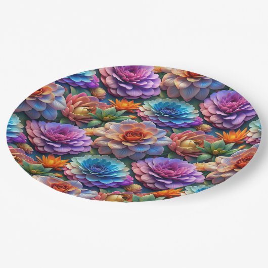 Flowers In Three D Pappteller (Schrägansicht)