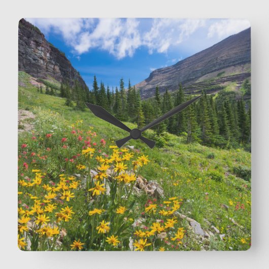 Flowers | Montana Flower Path Quadratische Wanduhr (Vorderseite)