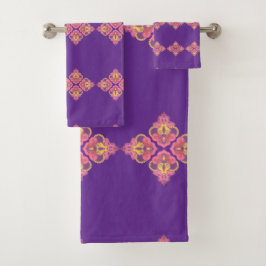 Flowers on Purple Towel Badhandtuch Set