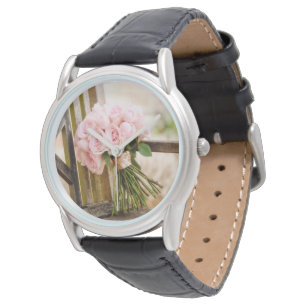 Flowers Pink Rose Bouquet Armbanduhr