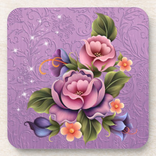 Flowers Plastic coasters/cork back - set of 6 Untersetzer